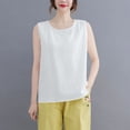 thumbnail image 2 of LangJing Womens Gauze Tank Tops Casual Loose Fit Cotton Linen Shirts Summer Sleeveless Basic Tees Solid Color Crew Neck Tops White,XXXL, 2 of 8
