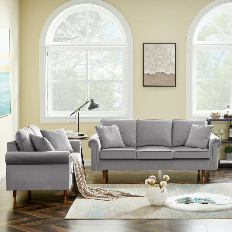 2 Piece Velvet Upholstered Sofa Sets, Loveseat and 3 Seat Couch