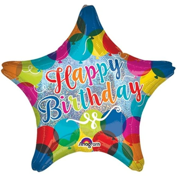 Rainbow Happy Birthday Star Balloon, 17 Inches, 1 Count
