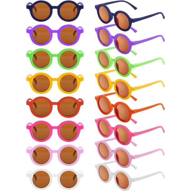 Frienda 16 pares de gafas de sol para niños, lindas gafas de sol redondas, gafas para niños, niñas, deportes al aire libre en la playa, edades de 3 a 10 años