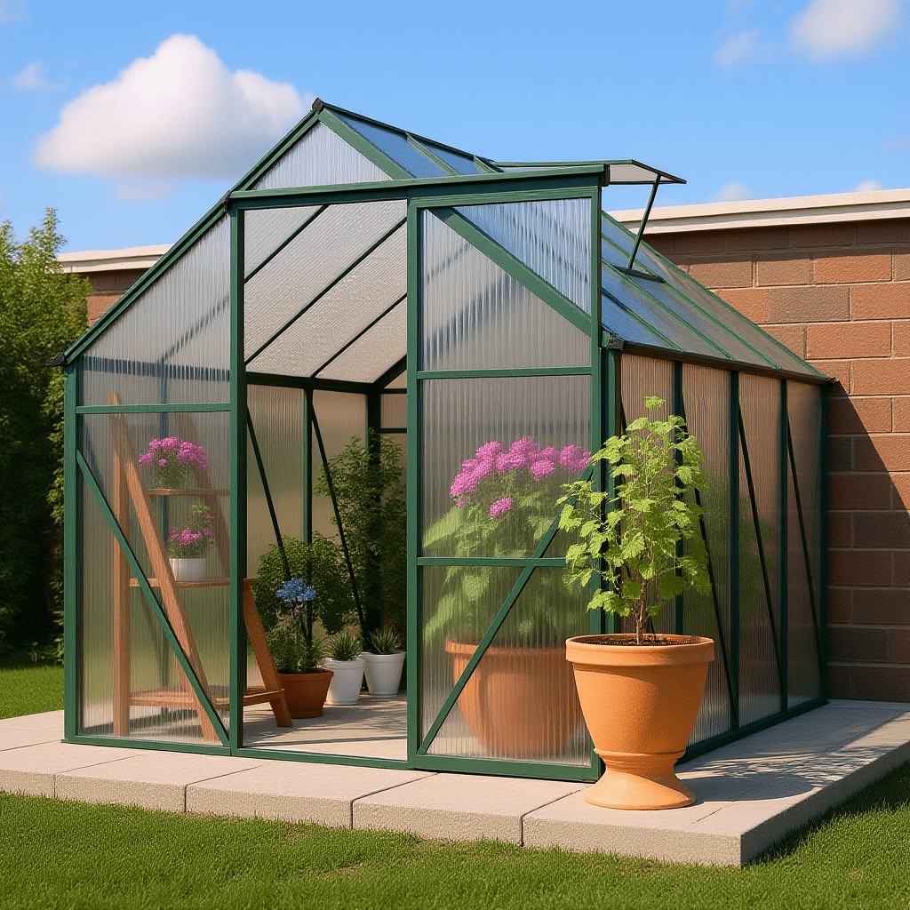 HOYOA 8x6 ft Outdoor Greenhouse, Walk-in Polycarbonate Green House with Aluminum Frame for Backyard, Green