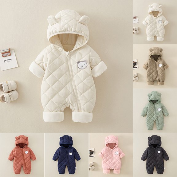 Baby Romper Boys Hooded Bear Padded Jumpsuit Winter Toddler Jumpsuit Green 18-24 Months