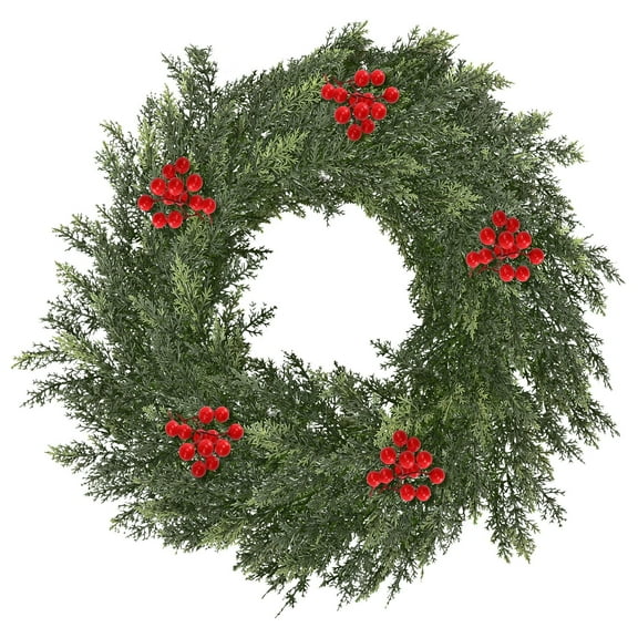 Artificial Christmas Wreaths for Front Door 20'' Winter Door Wreath with Red Berry for Front Door Farmhouse Indoor Outdoor Holiday Home Xmas Decor