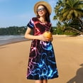 thumbnail image 4 of Disketp Red And Blue Lightning para Vestido de Manga Corta para Mujeres, Vestidos de Verano para Mujeres, Casual y Holgado para la Playa, 4 of 6