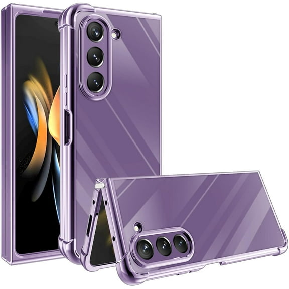 Compatible for Samsung Galaxy Z Fold 5 Case, Galaxy Z Fold 5 Clear Phone Case Cover with Four Corners Airbag Fall Prevention, Slim Thin Shockproof Protective Cases for Samsung Z Fold 5 (Purple)