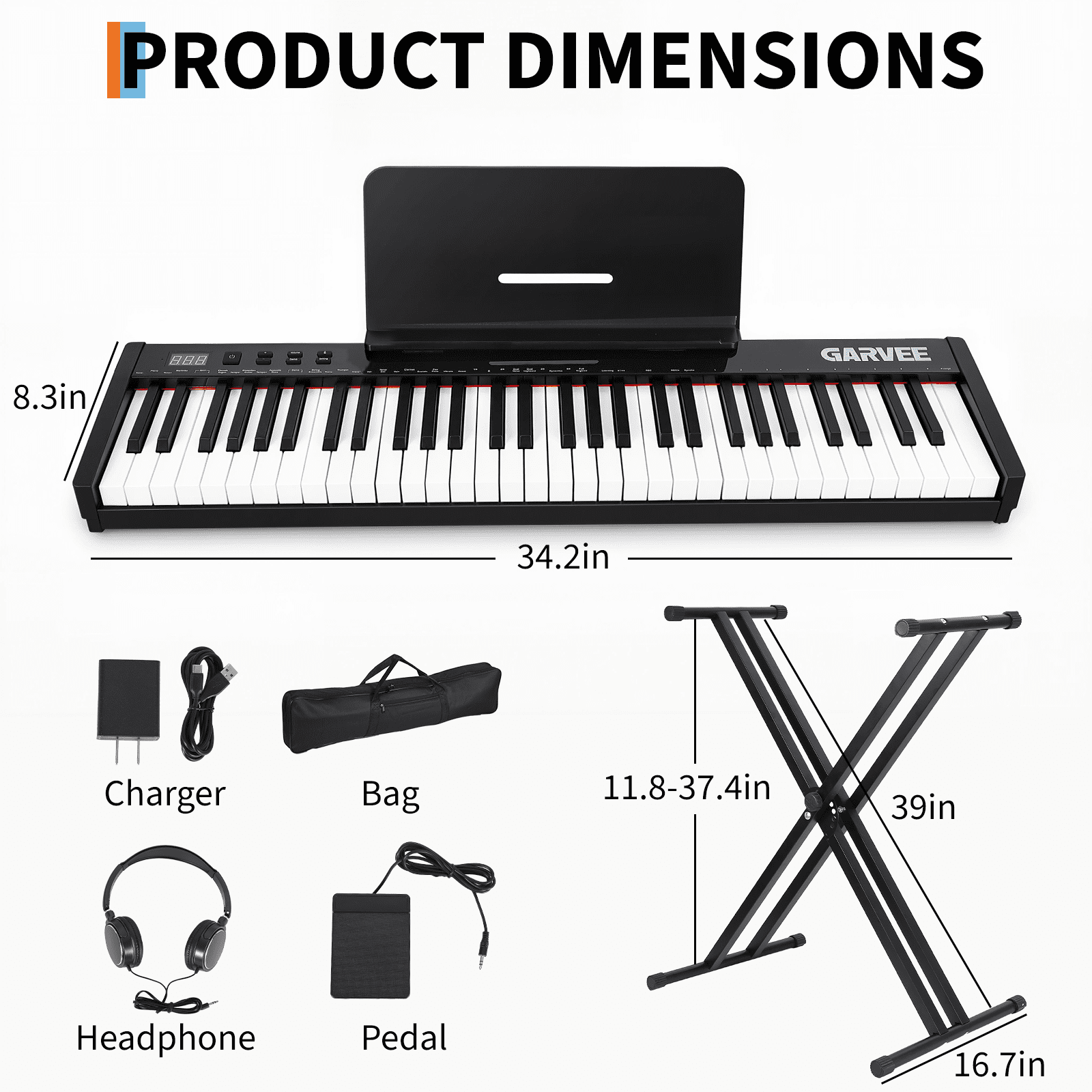 61 Keyboard Piano, Portable Electronic Keyboard Piano, Includes Music Stand & Power Adapter, Ideal for Both Beginners and Professional Musicians