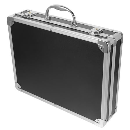 Toyvian Black Aluminum Alloy Briefcase Portable Hard Tool Case with Shockproof Design and Large Storage Capacity