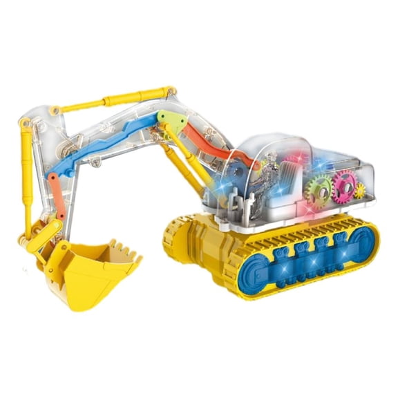 Yunhgft Transparent Excavator Toys Mechanical Gear Battery Powered Construction Vehicle Engineering Car Electric Toys for Children Kids