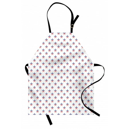 

Fourth of July Apron Repeating Pattern of Striped Star Shapes Representing the US Flag Unisex Kitchen Bib with Adjustable Neck for Cooking Gardening Adult Size Vermilion Blue White by Ambesonne