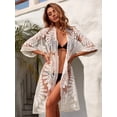 thumbnail image 3 of MORTTIC Women's Floral Lace Kimono Cardigan – Sheer Crochet Beach Cover-Up for Summer Vacations and Relaxed Days, White, 3 of 5