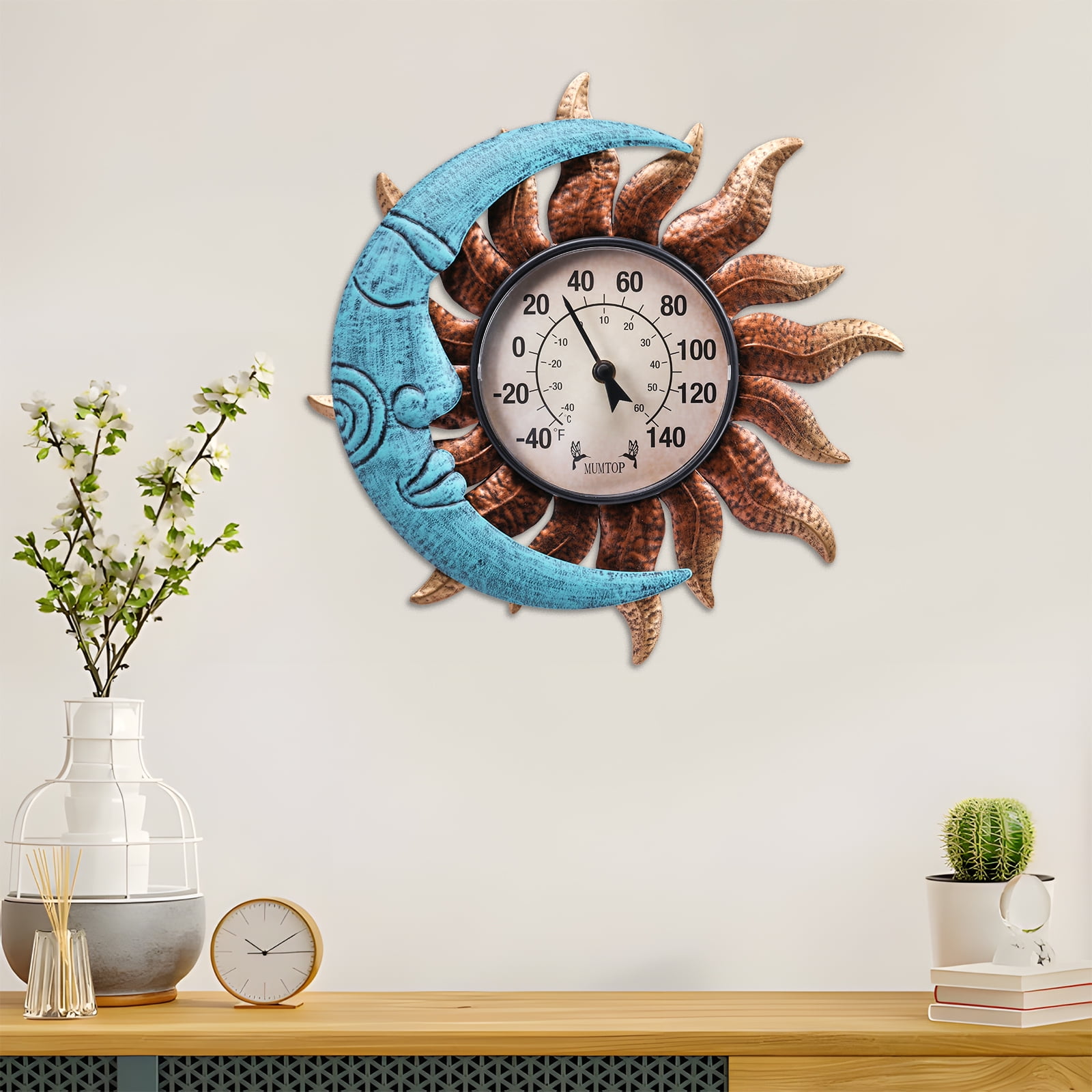 Outdoor Thermometers decor for Indoor - Sun and Moon Wall Art Thermometer Outdoor Thermometer  for  Patio/Garden Decor