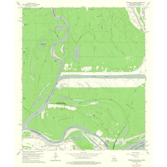 Topographical Map - Turnball Island Louisiana Quad - USGS 1965 - Vintage Wall Art