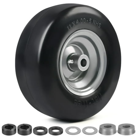 LotFancy 11x4.00-5" Flat Free Lawn Mower Tire and Wheel, Smooth Tread Tire for Zero Turn Mowers