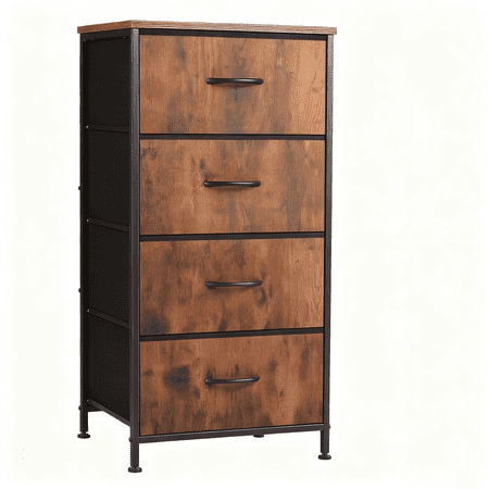 4-Drawer Fabric Dresser with Wood Top - Compact Storage Cabinet for Bedroom and Living Room Brown