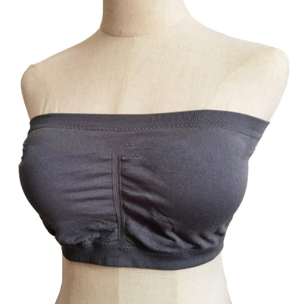 Wireless Bra Strapless Bras Bandeau Accessories Tube Top Pull-On Closure  Good Elasticity for Off Shoulder Clothes Dress Gown charcoal gray