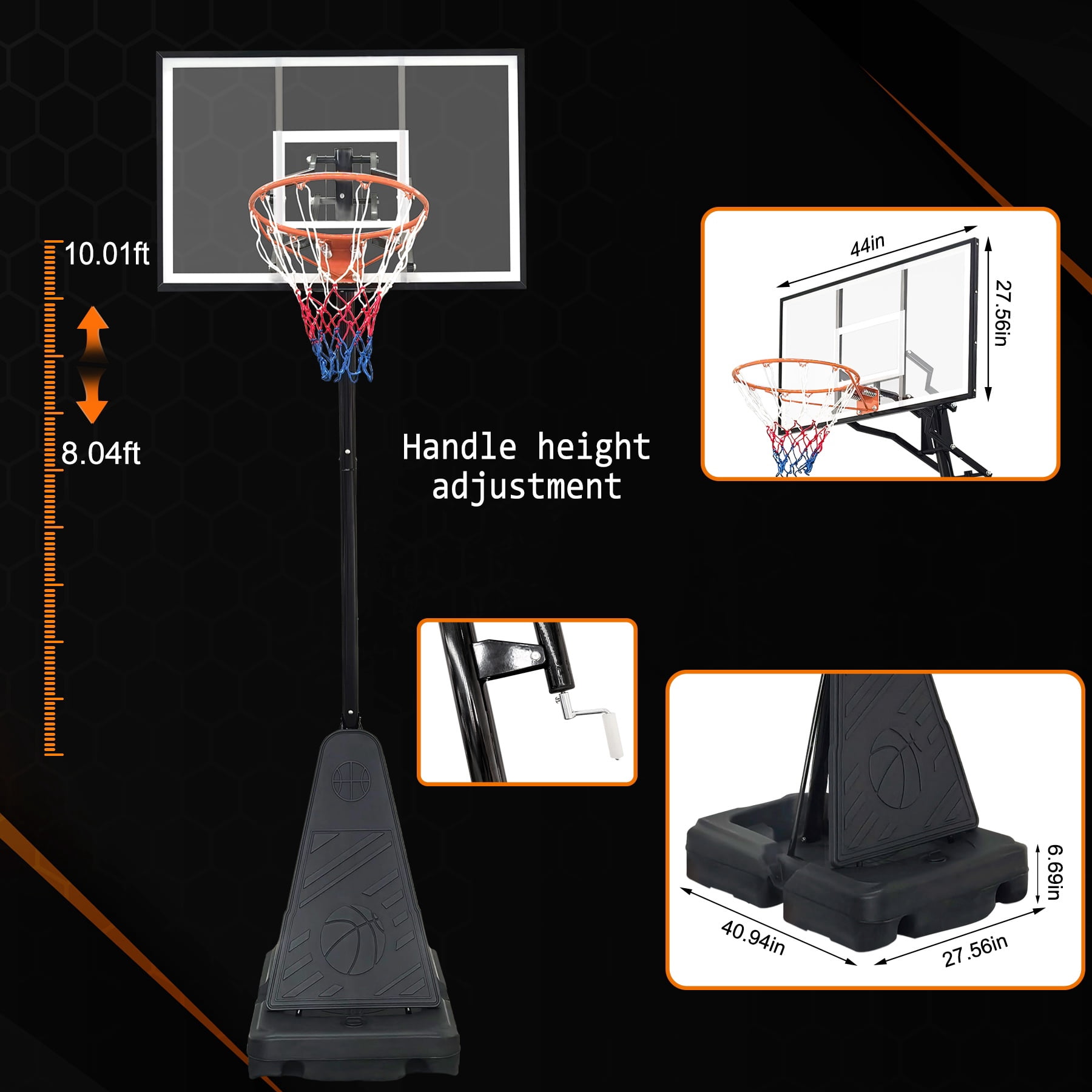 Portable Basketball Hoop Outdoor for Kids/Teens/Adults, Segmart 44inch Basketball Hoop Goals Systems with Wheels, 8Ft-10Ft Height Adjustable Basketball Hoop with Rebounder in Backyard/Courts/Indoor