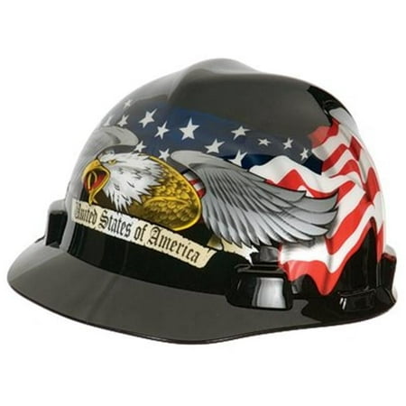MSA 10079479 V-Gard Slotted Hard Hat, Americaln Eagle,, Capacity, Volume, Polyethylene, Standard, black/Red/White/Blue