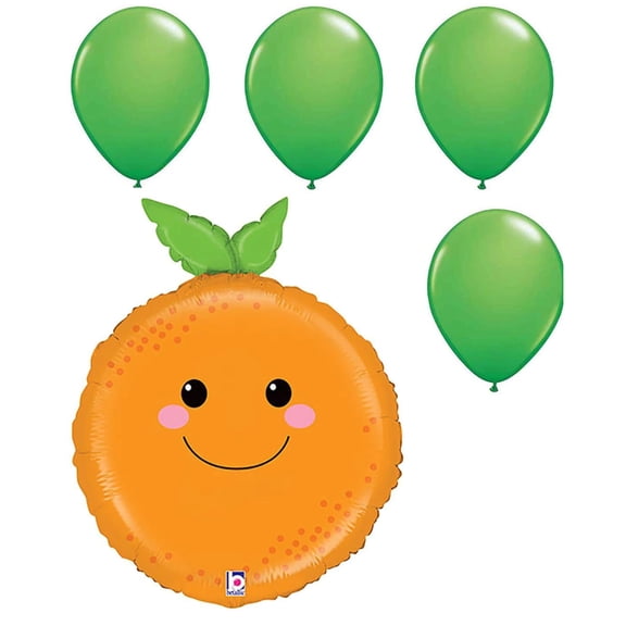 LOONBALLOON Food Balloons - 26 inch PRODUCE PALS - ORANGE with 4 Green Latex Set: Fun Décor for Foodie Celebrations