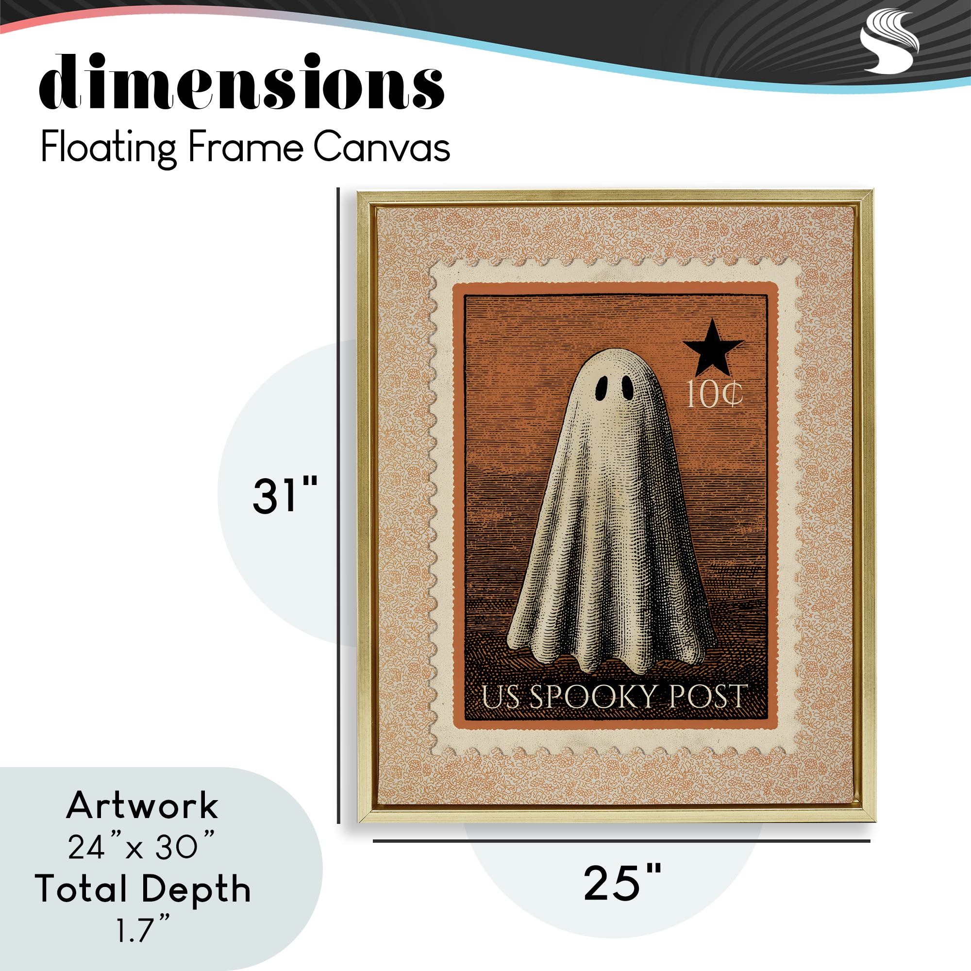 Vintage Ghost Stamp Gold Framed Floater Canvas Wall Art, design by Arlington Prints