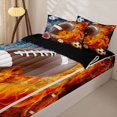 thumbnail image 3 of Erosebridal Football Basketball Soccer Zipper Full Size Comforter Sets with Fitted Sheet and 2 Pillowcases,Ball Sport Flame Pattern Zipper Bedding Set,Brown Blue Orange,Black Reversible, 3 of 6