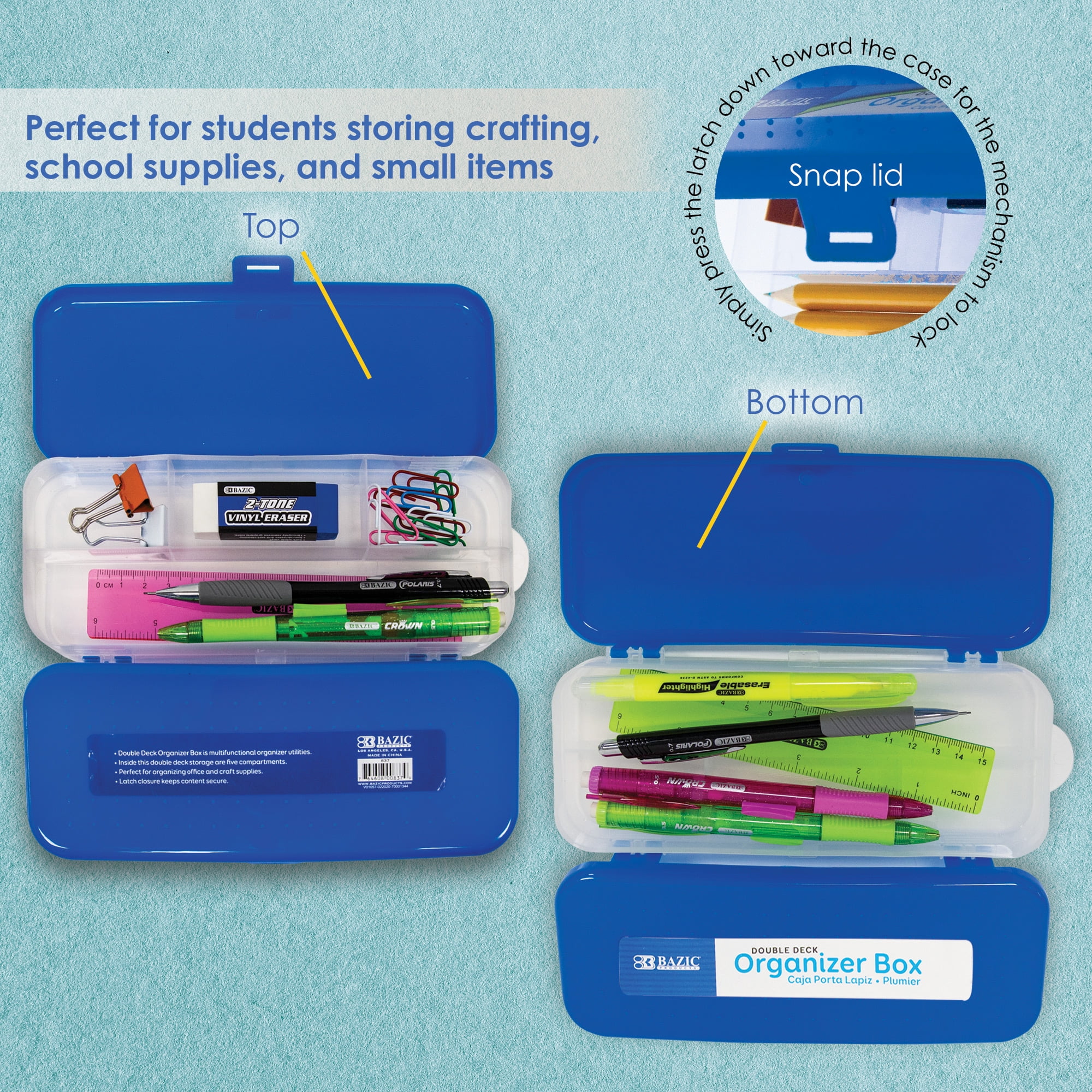 BAZIC Plastic Pencil Case 8" Double Deck Utility Storage Box, Multi Purpose Organizer, 144-Packs