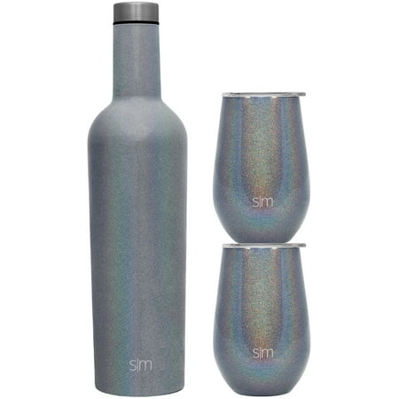 

Modern Spirit Wine Bundle - 2 12oz Wine Tumbler Glasses with Lids & 1 Wine Bottle - Vacuum Insulated 18/8 Stainless Steel Pattern Carrara Marble Luxury