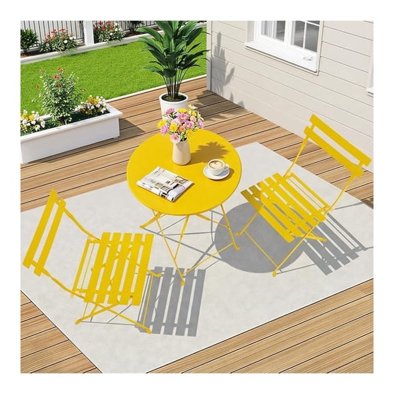 Bistro Table and Chairs set of 2, 3 Piece Folding Outdoor Patio Bistro Set with Comfortable Cushions, Weather-Resistant Stable Small Patio Furniture Set for Backyard Balcony Porch Coffee Shop, Yellow