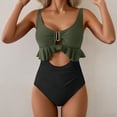 thumbnail image 2 of Women's Swimsuits One Piece Swimsuit Tummy Control Ruffled Bathing Suit V Neck Cutout Swim Suit Tie Back Swimwear Army Green S, 2 of 6