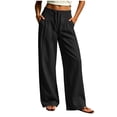 thumbnail image 3 of Oksale Cotton Pants Women with Pockets Tall Elastic High Waisted Smocked Palazzo Pants Casual Drawstring Summer Pants Fashion Clothing Black L, 3 of 7
