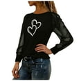 thumbnail image 4 of Tbopshirt Valentine's Day Womens Blouses Long Sleeve Round Neck Sheer Mesh Panel Sequin Print Casual Love Heart Graphic Tops Black,L, 4 of 8