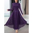 thumbnail image 5 of Bold Plum Womens Floral Lace Stand Collar Long Sleeve Elegant Pleated Dress, 5 of 7
