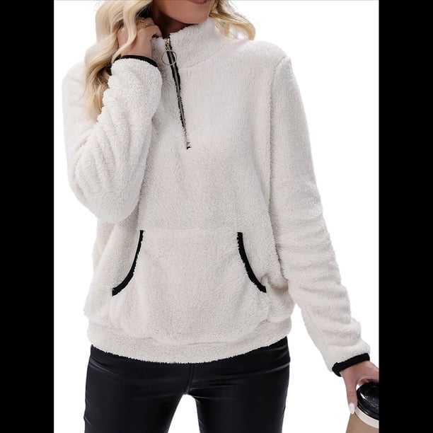 Sudadera Informal de con Cremallera de un Cuarto para Mujer, Larga, Ligera, Suave y Afelpada, con Bolsillos. XL