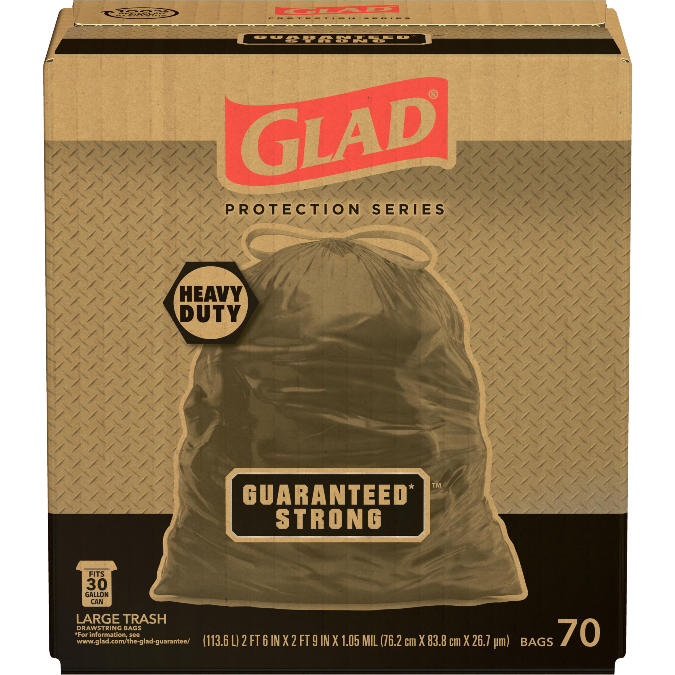 Glad 30-Gallon Strong Large Heavy Duty Drawstring Trash Bags, 70 Bags