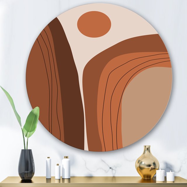 Designart - Abstract Terracotta Sunset Mountain Landscape - Modern Metal Circle Wall Art