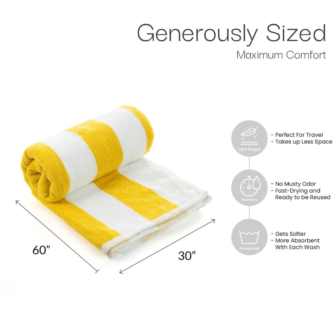 Top Cotton Cotton Beach Towels, Pack of 4 - 30"x60" Quick Dry Towels for Beach, Pool, Gym & Bathroom - Oversized Terry Cabana Striped Towels (Lemon Yellow)