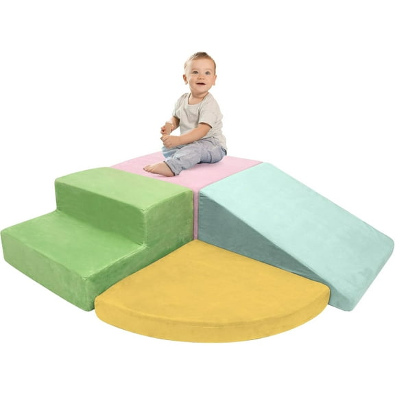 Large Baby Climbing Blocks – 6 Pcs Climbing Toys for Toddlers - Ultra High Density Soft Foam Play Gym Equipment Easy Wash for Indoor Nursery, Classic (Pink, 4-Piece)