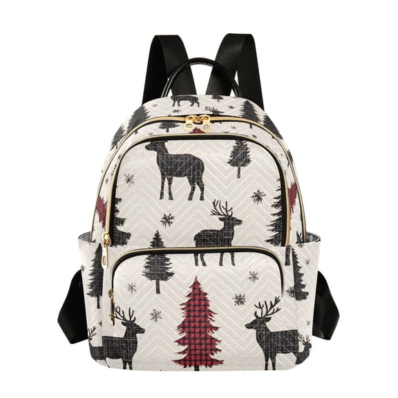 FORMRS Mini Backpack Purse for Women Travel Daypack Casual Shoulder Bag, Christmas Plaid Forest