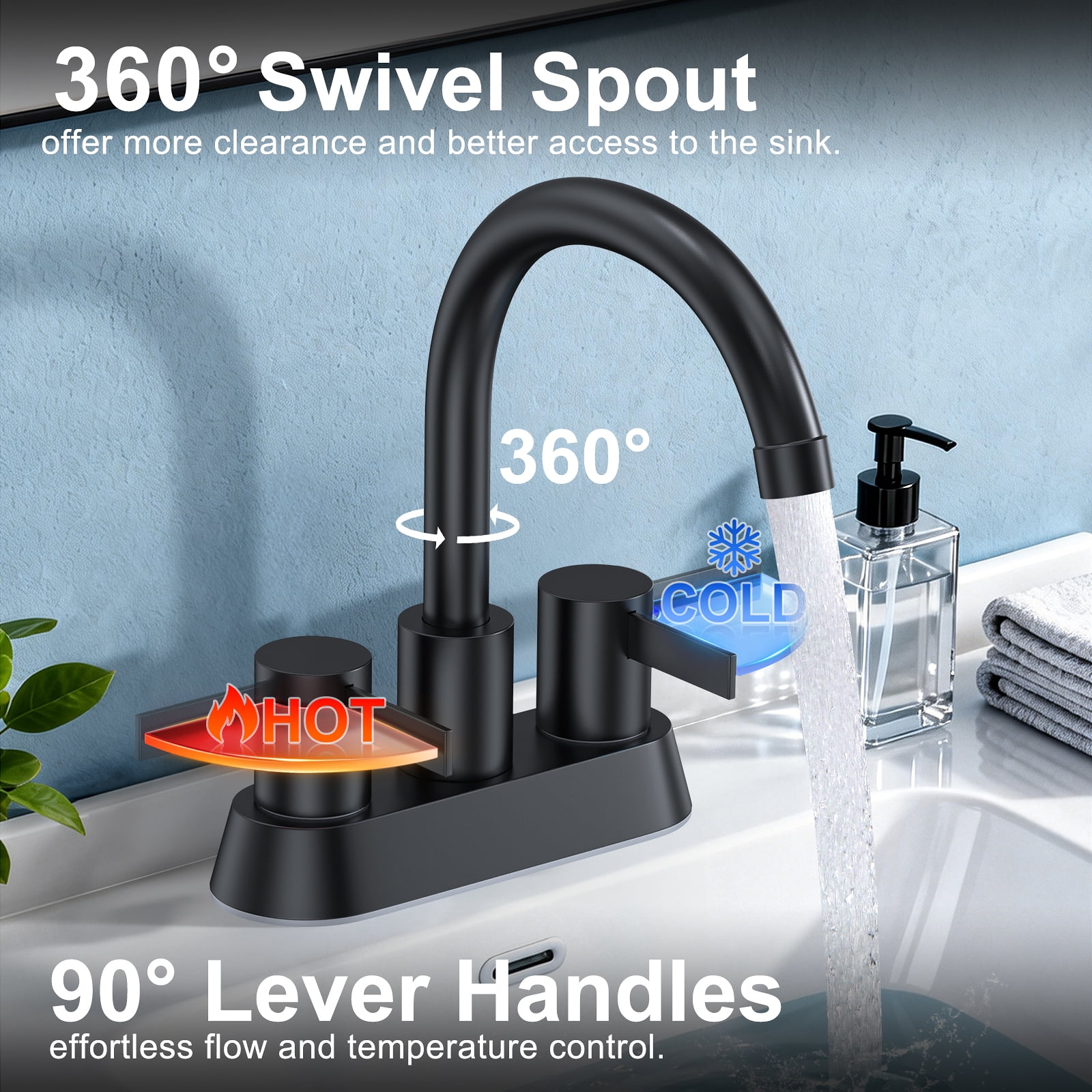 2 Handles Bathroom Sink Faucet, Matte Black Centerset RV Bathroom Faucets for 2/3 Hole