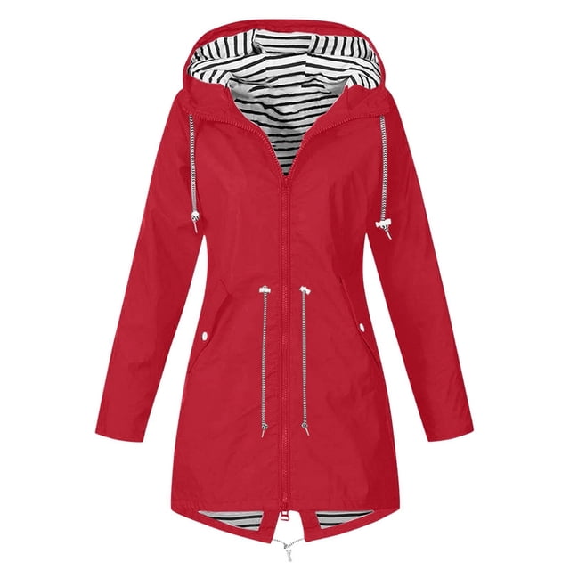 lcziwo Imperméable pour Femme Long Léger Grande Taille Imperméable à Capuche Imperméable Extérieur Voyage Randonnée Coupe-Vent Trench 2024 Rouge,TTTG