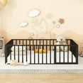 thumbnail image 2 of Queen Size Metal Floor Bed, Montessori Bed Frame with Safety Guardrails and Door, Metal Montessori Bedframe for Child, Girls, Boys, No Box Spring Needed, Black, 2 of 9