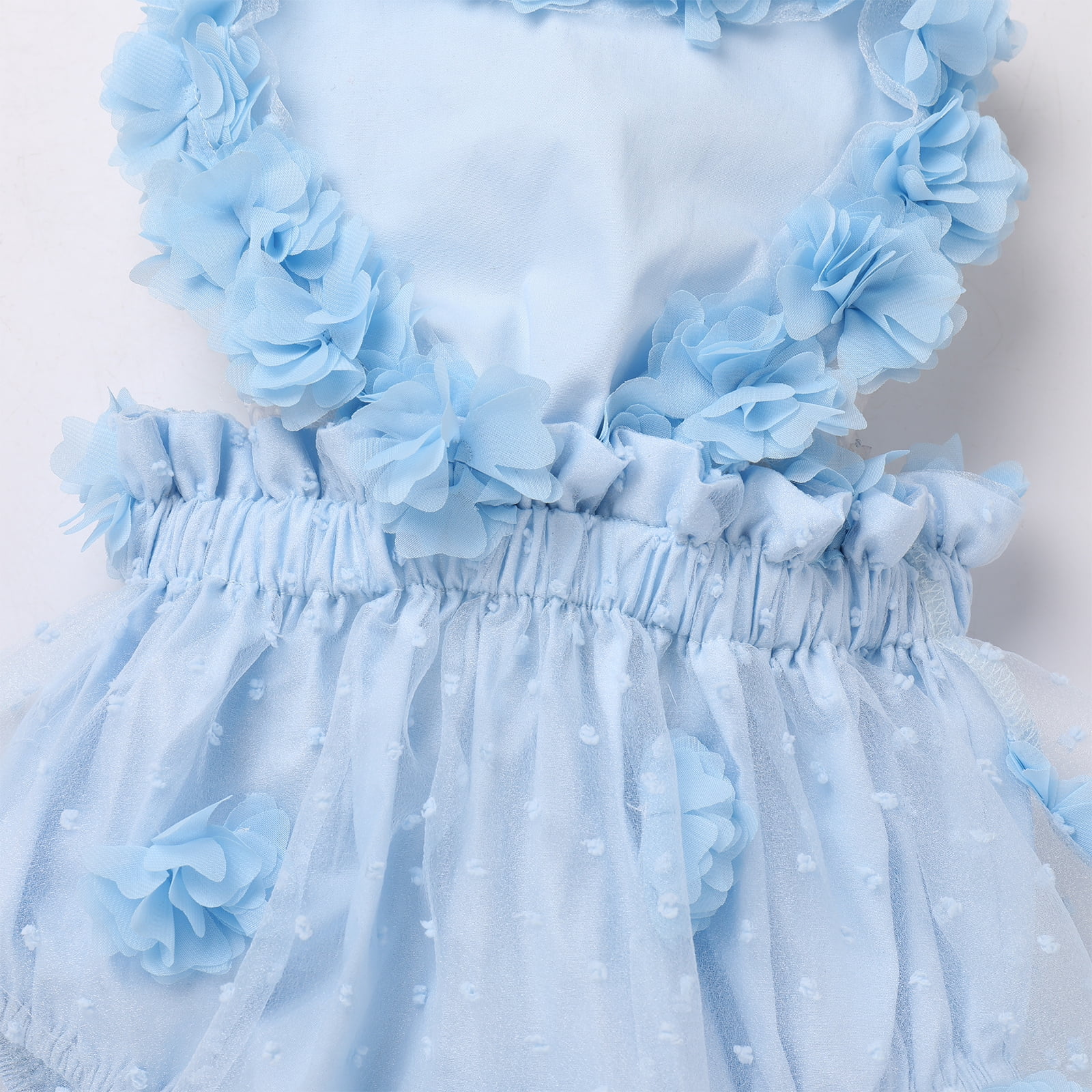 IBTOM CASTLE Baby Girl 1st Birthday Outfit Lace Tulle Romper Princess Tutu Dress Headband Shiny ONE Cake Smash Photo Shoot Clothes 0-6 Months Blue Flower