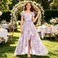 thumbnail image 2 of FYDUU Flower Girl Dress Summer Girls Flutter Sleeve Floral Dresses Elegant Flowy Ruffle Long Dress Stysligh Party A-Line Sundress 13-14 Years, 2 of 4