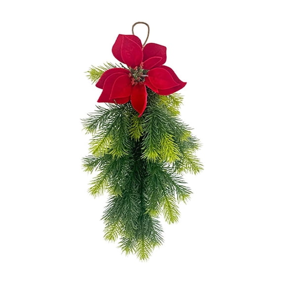 FEISHENTT Christmas Cedar Garland Teardrop Handmade Wreath With Bowknot Red Berries And For Home Holiday