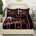 thumbnail image 3 of Erosebridal Sports Bed Sheets Set Basketball Full Size Sheet Sets, Neon Glowing Red Sheets Sport Theme Bed Set, Black Red Flat Sheet Microfiber 4pcs, 3 of 5