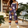 thumbnail image 5 of Womens Halloween Linen Overalls Casual Wide Leg Floral Print Loose Fit Jumpsuits Boho Bib Pants, 5 of 6