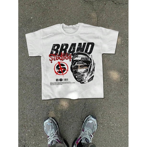 Manfinity eMRG Men Letter Print Round Neck Short Sleeve T-Shirt, Summer, Casual, For Friends