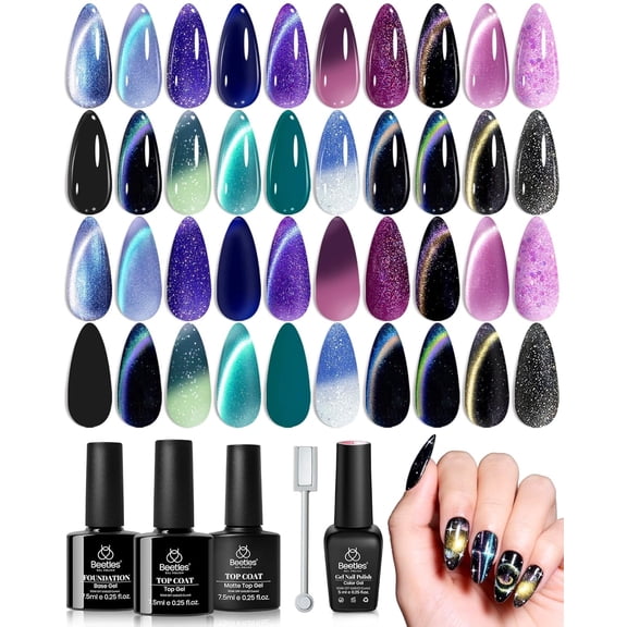Beetles Magnetic Cat Eye Gel Polish Set, 20 Colors, Temperature Color-Changing Glitter Effect