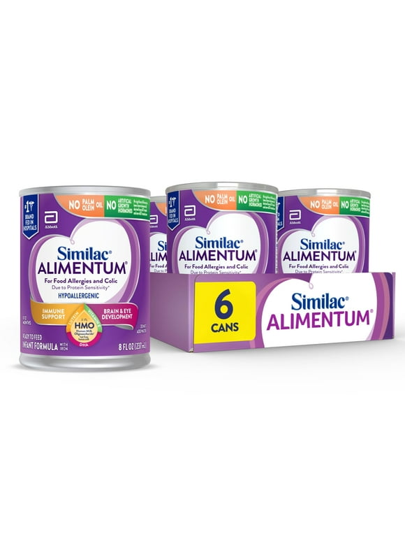 Similac Alimentum with 2-FL HMO Hypoallergenic Infant Formula, for Food Allergies and Colic,* Suitable for Lactose Sensitivity, Ready-to-Feed Baby Formula, 8-fl-oz can, Pack of 6
