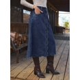 thumbnail image 4 of Womens Dark Wash High Waist Scalloped Button-Front Denim A-Line Midi Skirt, 4 of 30