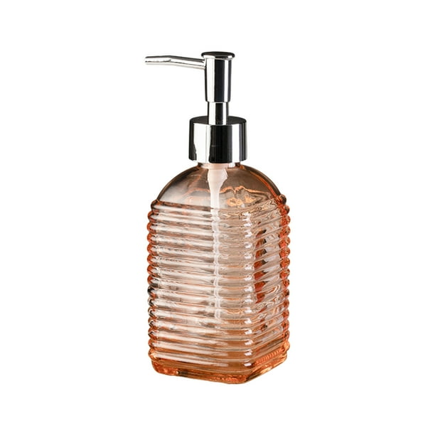 Dispensador de jabón de vidrio con rayas horizontales, botella de 350 ml de capacidad para jabón de manos, champú, gel de ducha, bomba de presión, envase rellenable, decoración para baño y cocina.